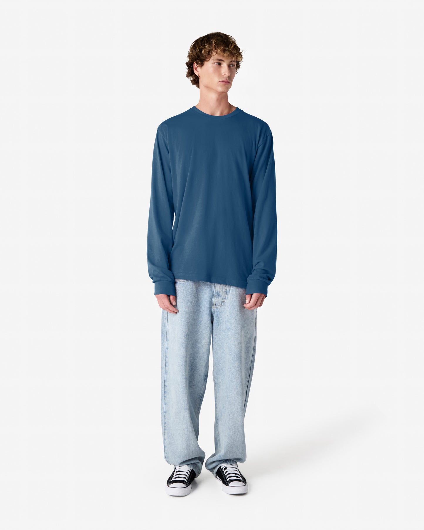 Unisex Relaxed Fit Long Sleeve Fine Jersey Cotton T-Shirt