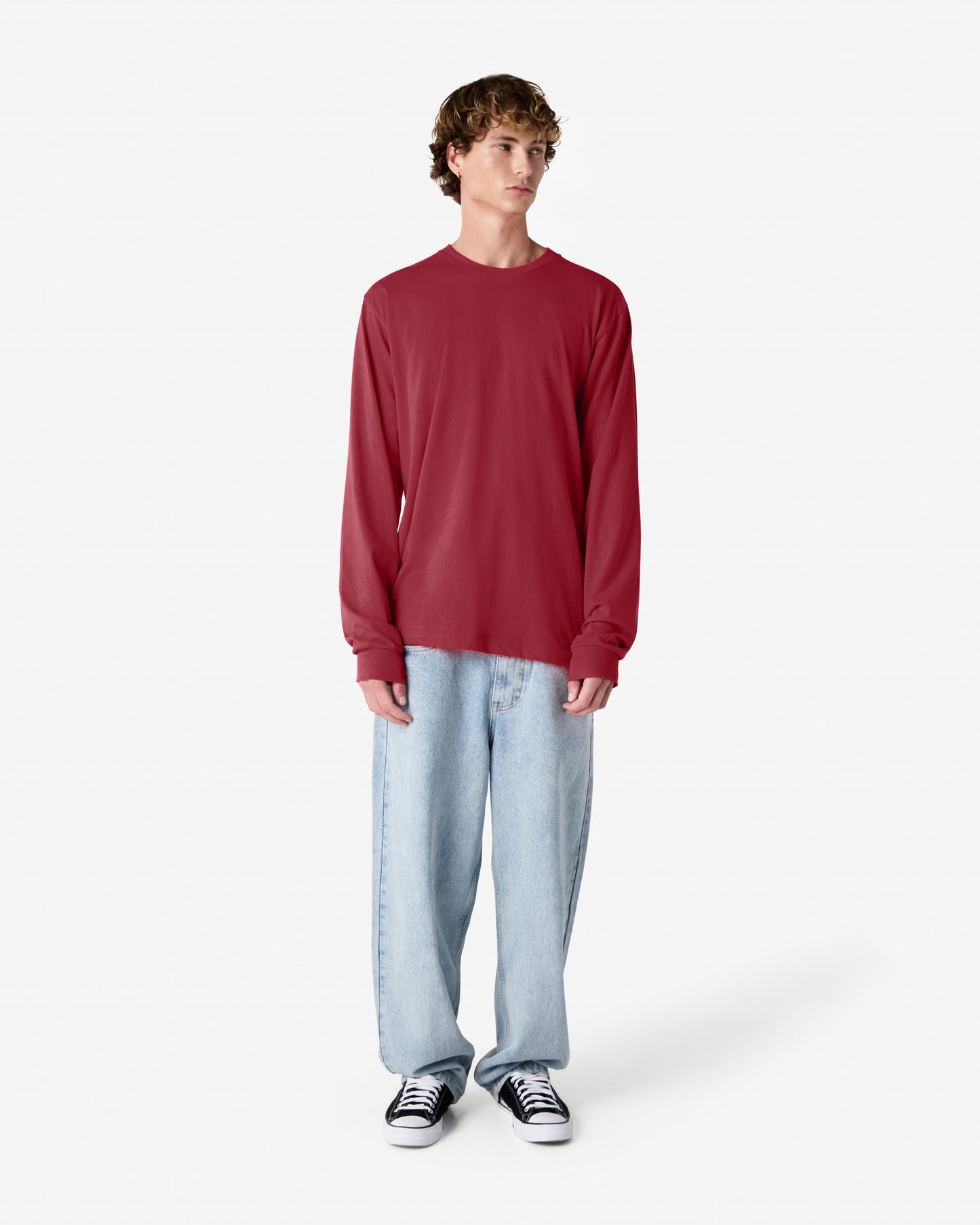 Unisex Relaxed Fit Long Sleeve Fine Jersey Cotton T-Shirt