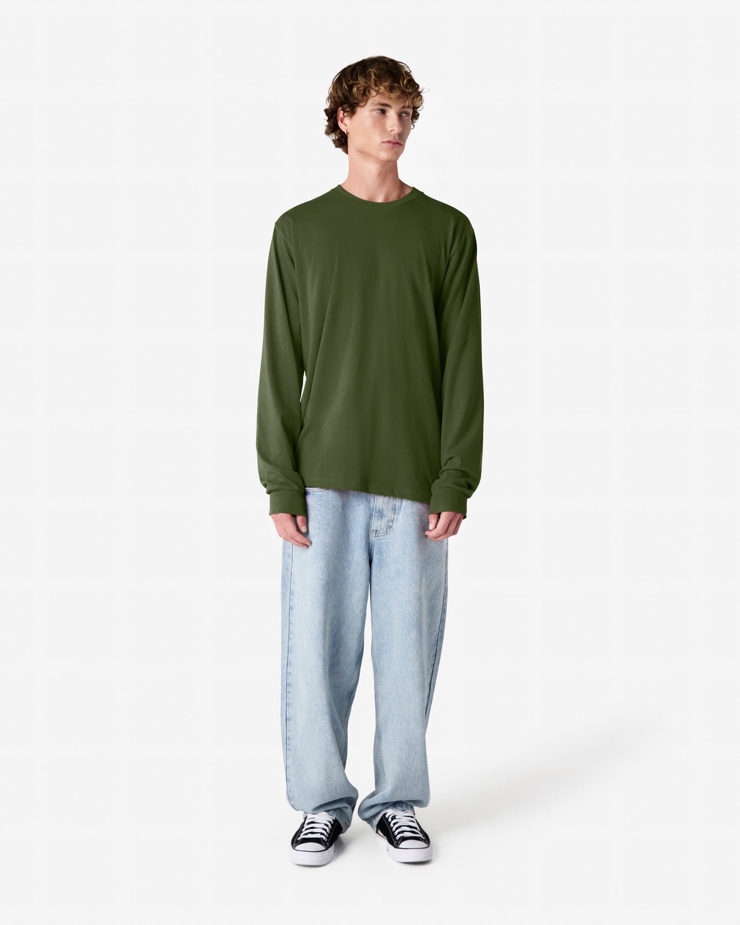Unisex Relaxed Fit Long Sleeve Fine Jersey Cotton T-Shirt